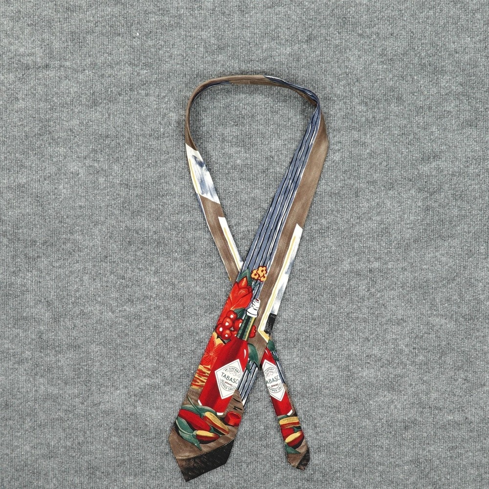 Vintage Tabasco Tie Men One Size Brown Chili Pepper Sauce Silk Novelty Foodie